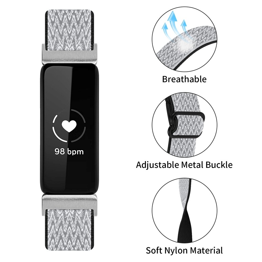 Fitbit Inspire 3 &ndash; Elastisches Solo Loop Nylonarmband - Schwarz/Wei&szlig;