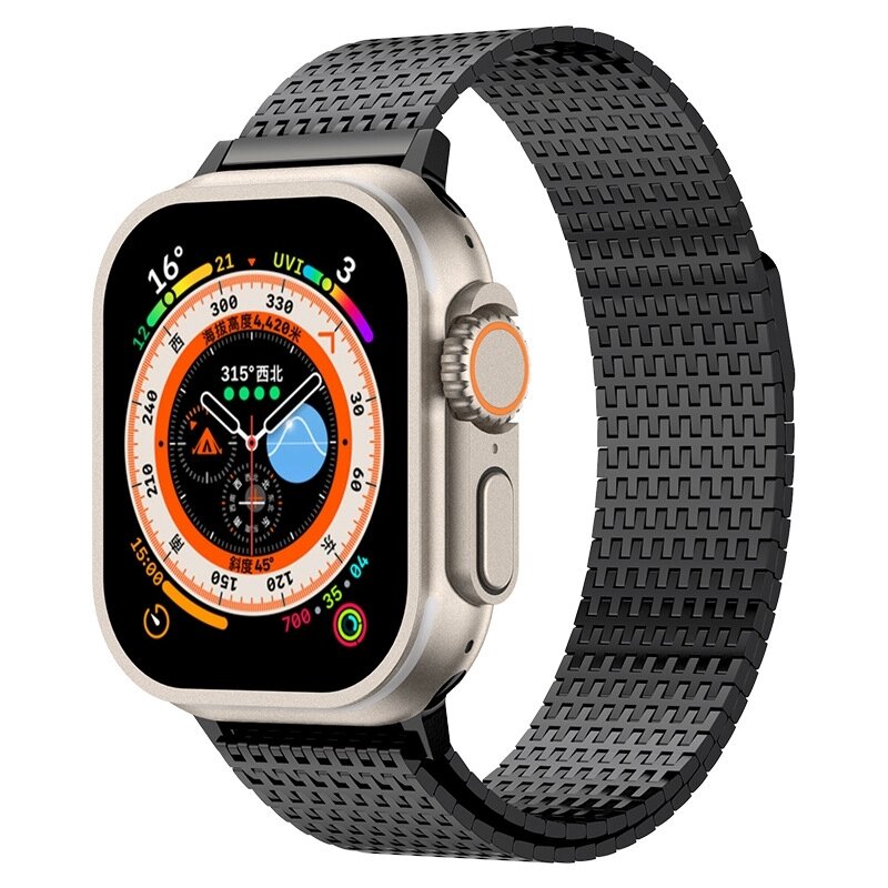 Edelstahl Loop Band - Schwarz - Extra stark - Geeignet f&uuml;r Apple Watch 44mm / 45mm / 46mm / 49mm