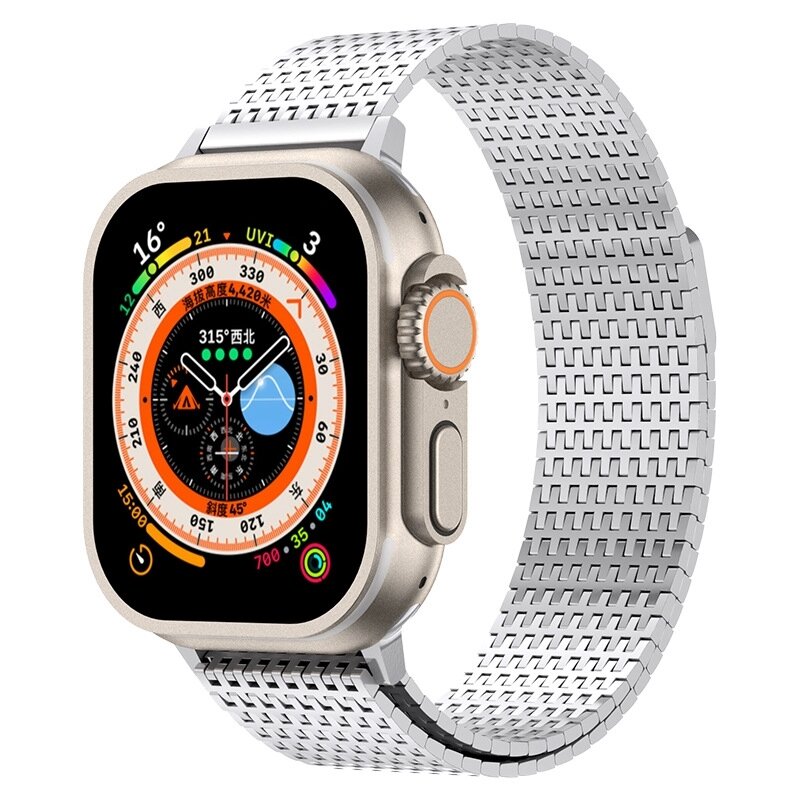 Edelstahl Loop Band - Silber - Extra stark - Geeignet f&uuml;r Apple Watch 44mm / 45mm / 46mm / 49mm