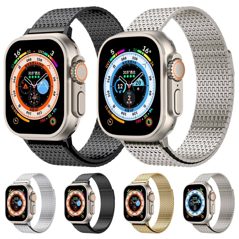 Edelstahl Loop Band - Silber - Extra stark - Geeignet f&uuml;r Apple Watch 44mm / 45mm / 46mm / 49mm