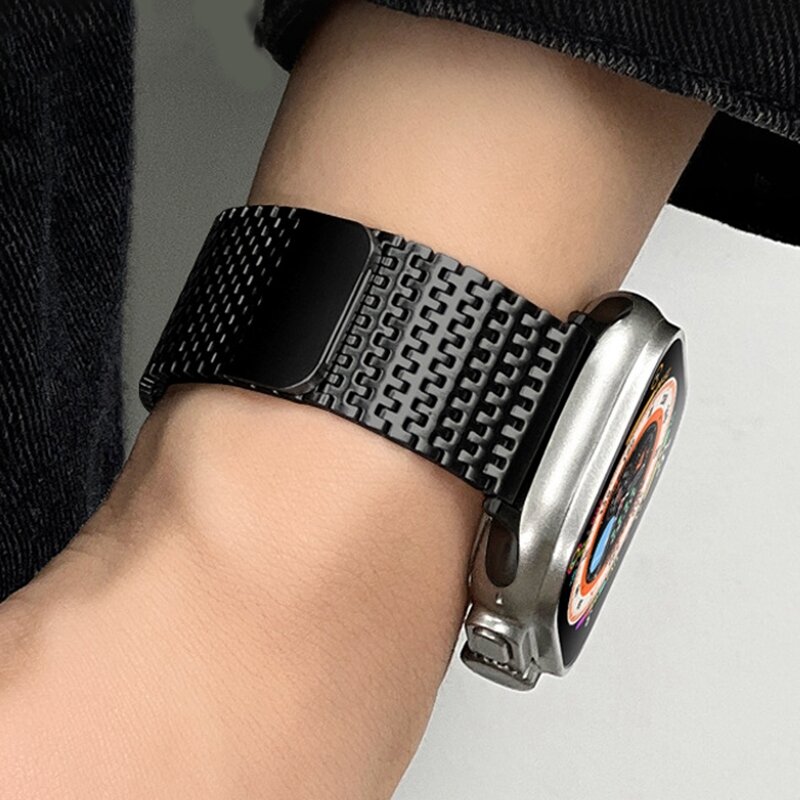 Edelstahl Loop Band - Schwarz - Extra stark - Geeignet f&uuml;r Apple Watch 38mm / 40mm / 41mm / 42mm