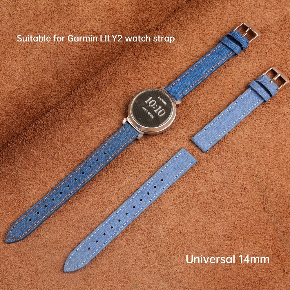 Denim-Lederarmband - Schwarz - Garmin Lily 2