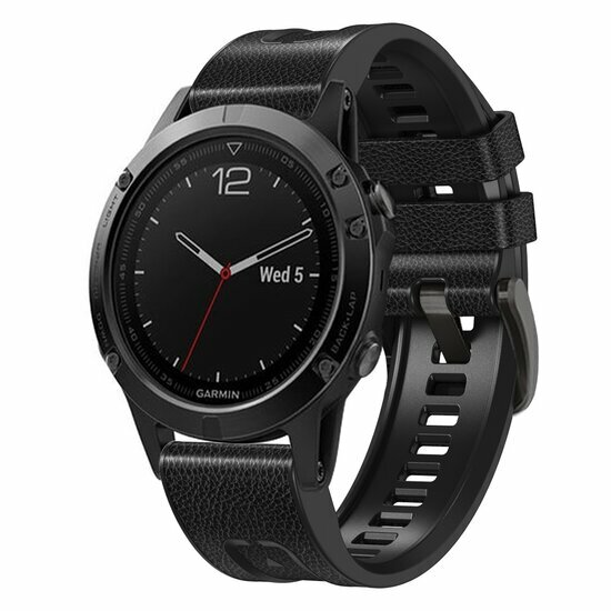 Leder + Silikonarmband - Schwarz - Garmin Epix Pro Gen 2 (51mm) / Quatix 7X / 6X &amp; Tactix 7 (pro)