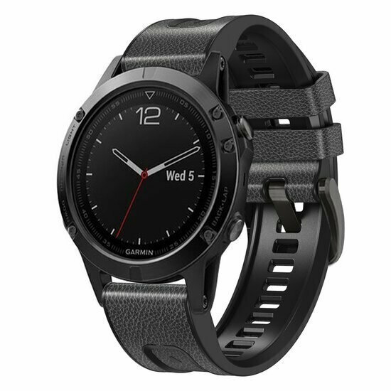 Leder + Silikonarmband - Dunkelgrau - Garmin Epix Gen 2 (47mm) / MARQ / Quatix 7/6/5