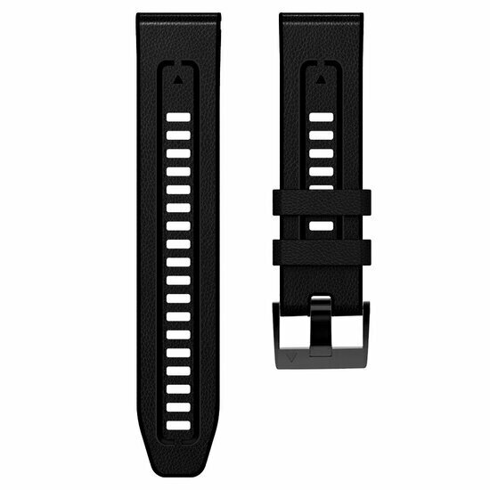 Leder + Silikonarmband - Schwarz - Garmin Approach S60 &amp; S62 / Instinct / Instinct 2 (Solar)
