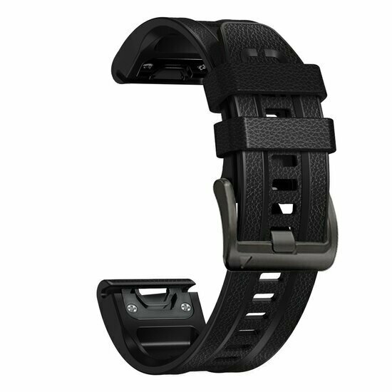 Leder + Silikonarmband - Schwarz - Garmin Approach S60 &amp; S62 / Instinct / Instinct 2 (Solar)