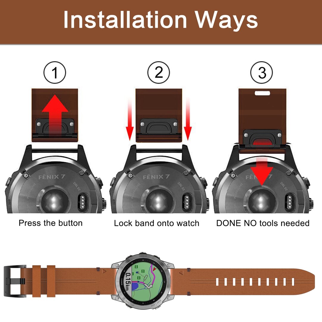 Lederband - Braun - Garmin Fenix 7 / 6 / 5