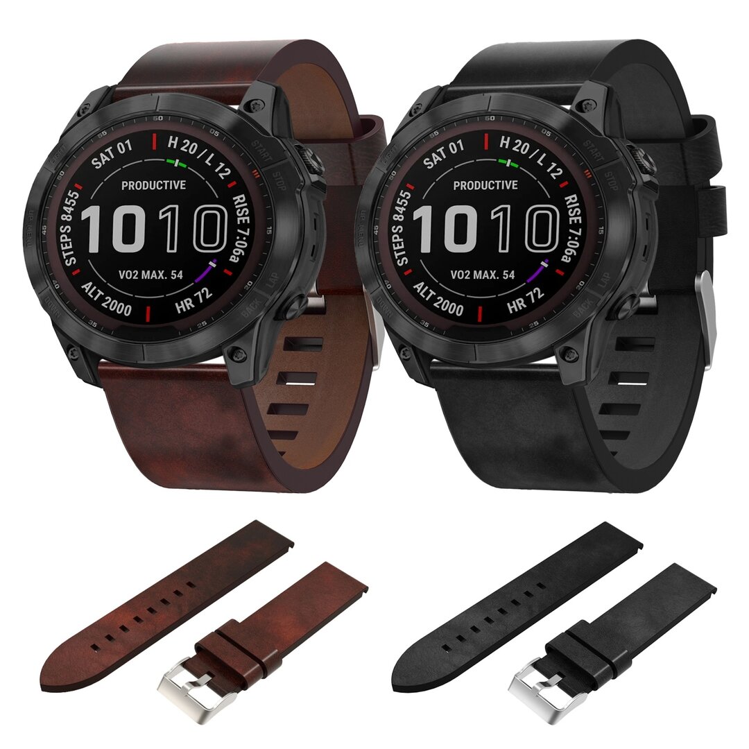 Lederband - Schwarz - Garmin Fenix 7X / 6X / 5X