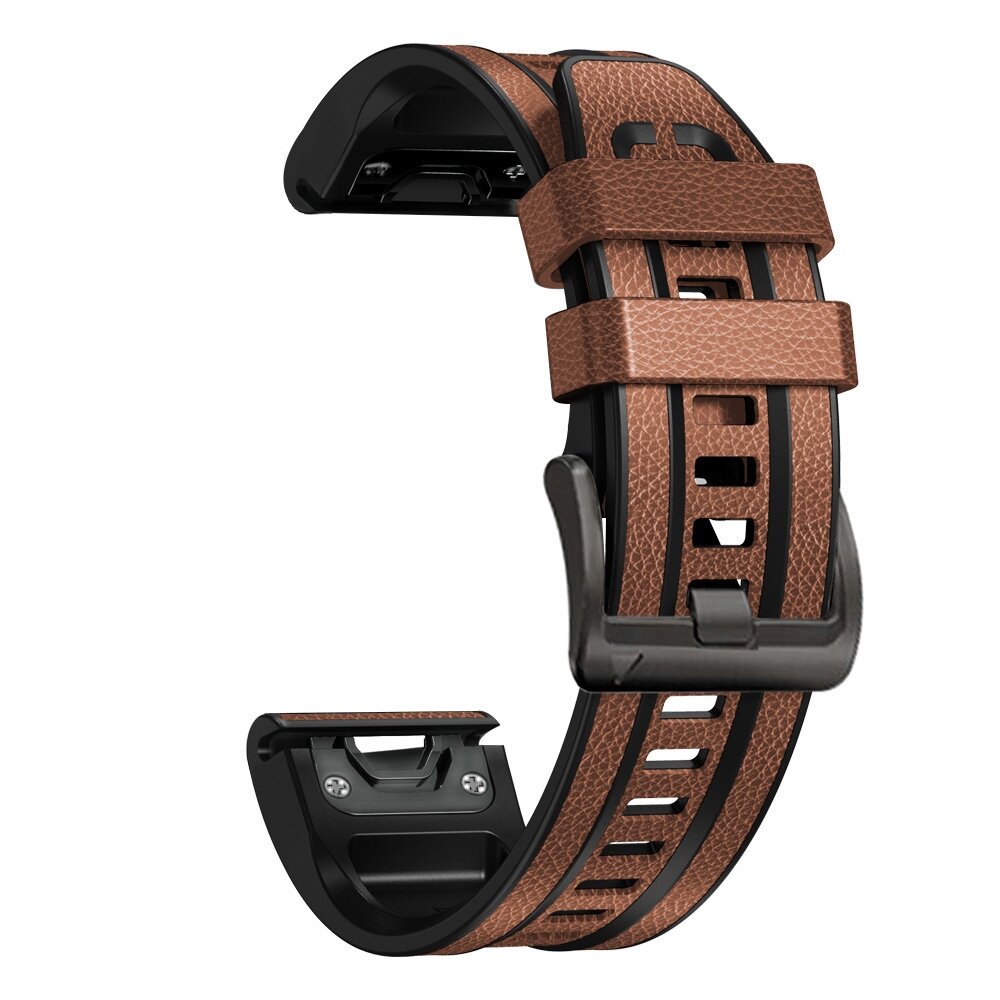 Leder + Silikonband - Braun - Garmin Fenix 7X / 6X / 5X