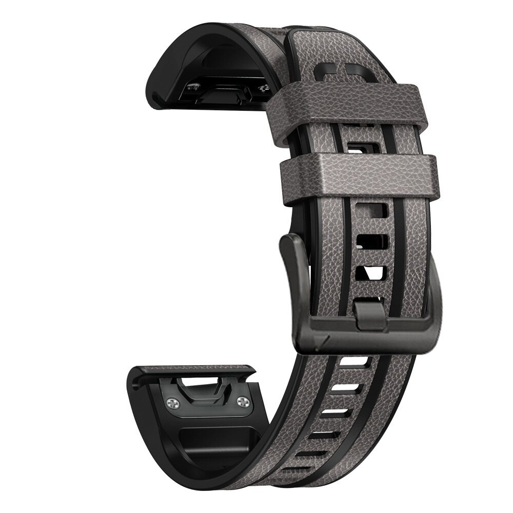 Leder + Silikonband - Grau - Garmin Fenix 7X / 6X / 5X