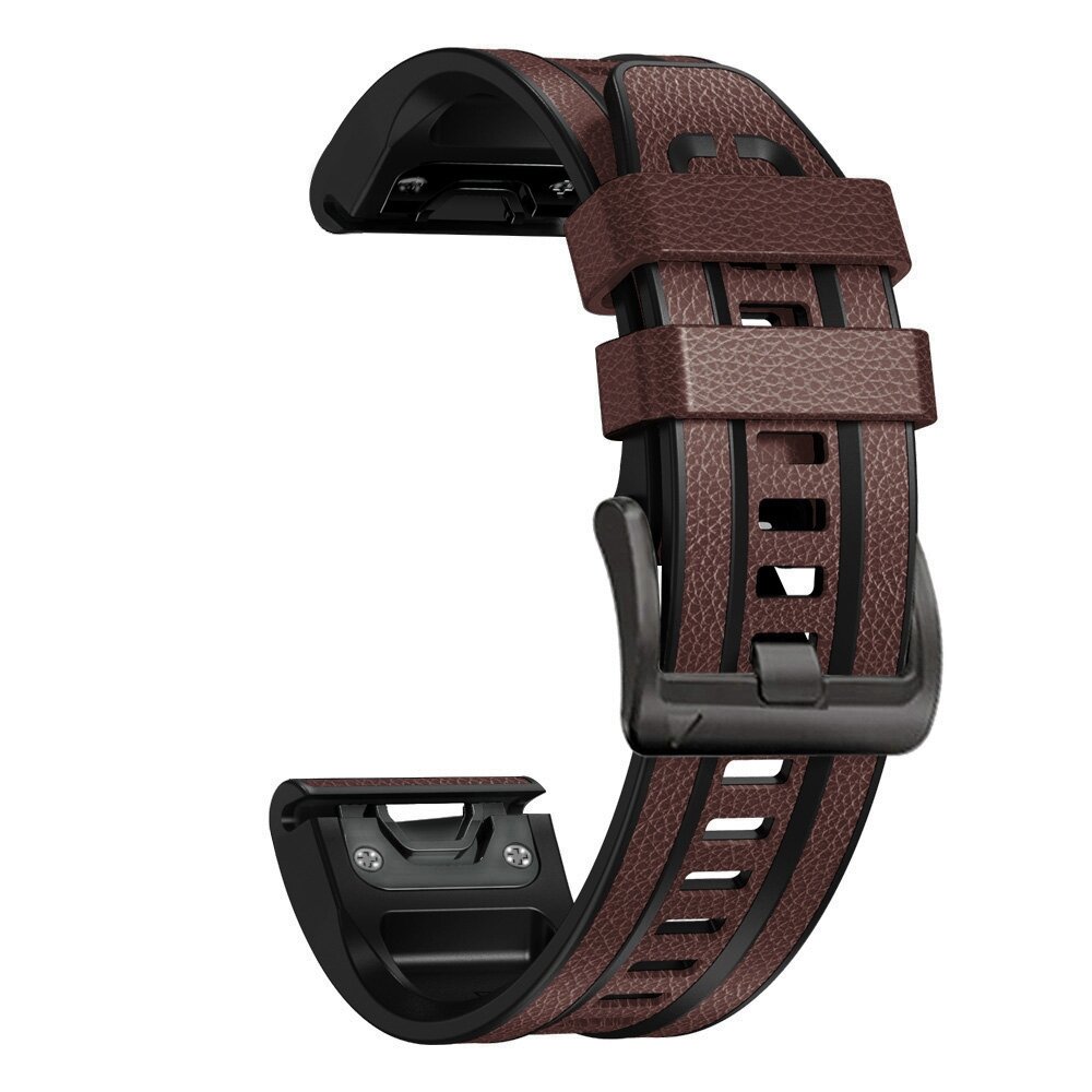 Leder + Silikonband - Dunkelbraun - Garmin Fenix 7X / 6X / 5X