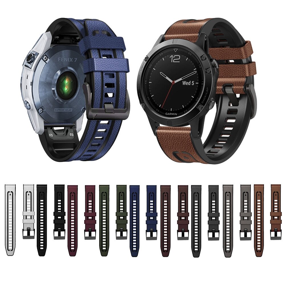 Leder + Silikonband - Dunkelbraun - Garmin Fenix 7X / 6X / 5X