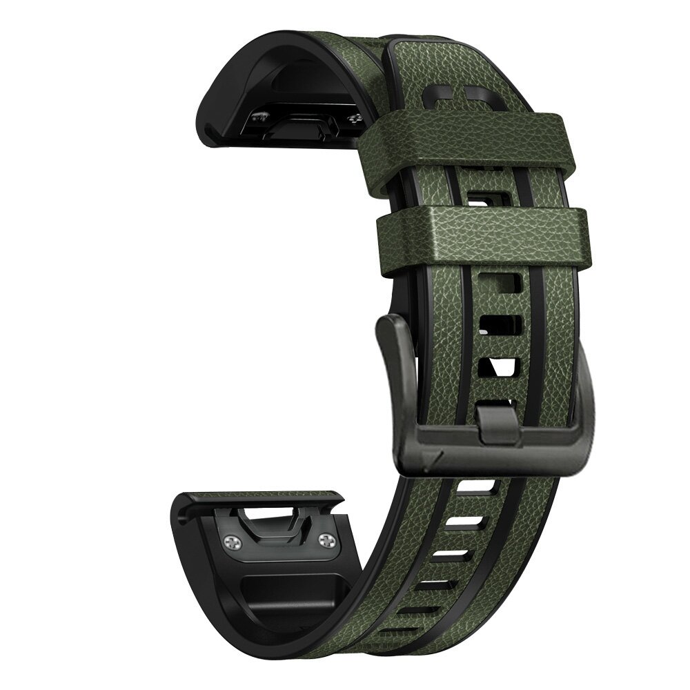 Leder + Silikonband - Gr&uuml;n - Garmin Fenix 7X / 6X / 5X