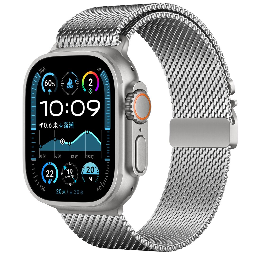 Milanaise Loop Band mit Schnappverschluss - Silber - Geeignet f&uuml;r Apple Watch 44mm / 45mm / 46mm / 49mm
