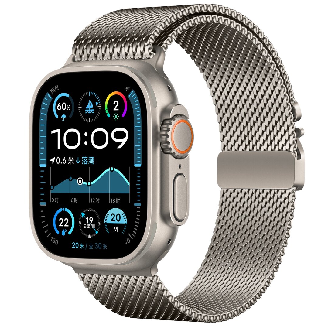 Milanaise Loop-Band mit Schnappverschluss - Farbe Titan - Geeignet f&uuml;r Apple Watch 44mm / 45mm / 46mm / 49mm