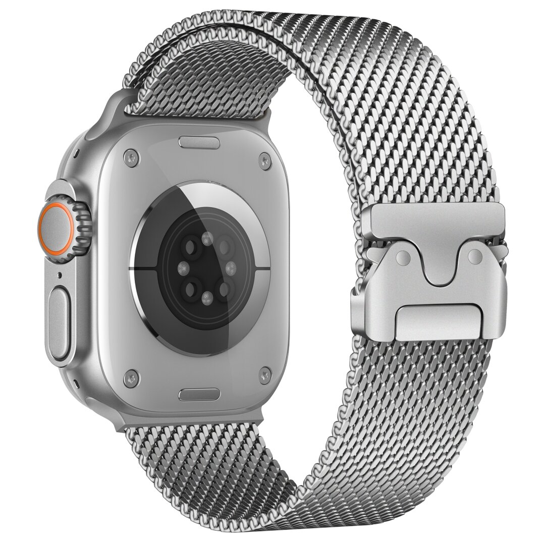 Milanaise Loop Band mit Schnappverschluss - Silber - Geeignet f&uuml;r Apple Watch 38mm / 40mm / 41mm / 42mm