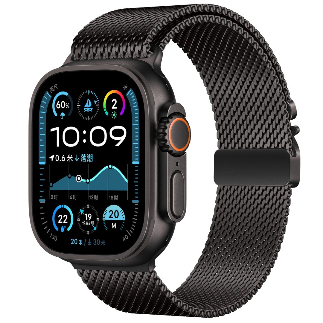 Milanaise Loop Band mit Schnappverschluss - Schwarz - Geeignet f&uuml;r Apple Watch 38mm / 40mm / 41mm / 42mm