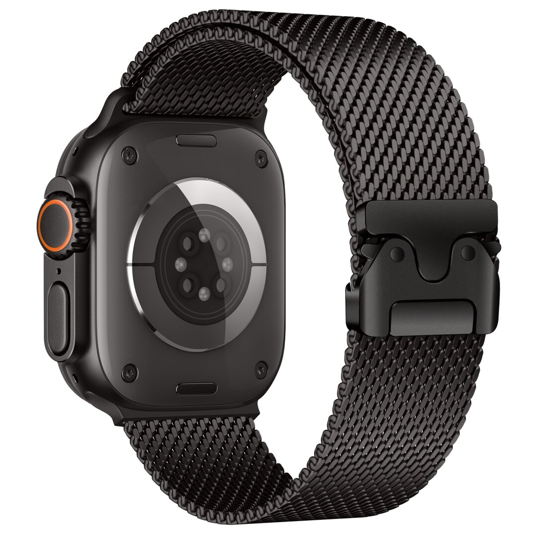 Milanaise Loop Band mit Schnappverschluss - Schwarz - Geeignet f&uuml;r Apple Watch 38mm / 40mm / 41mm / 42mm