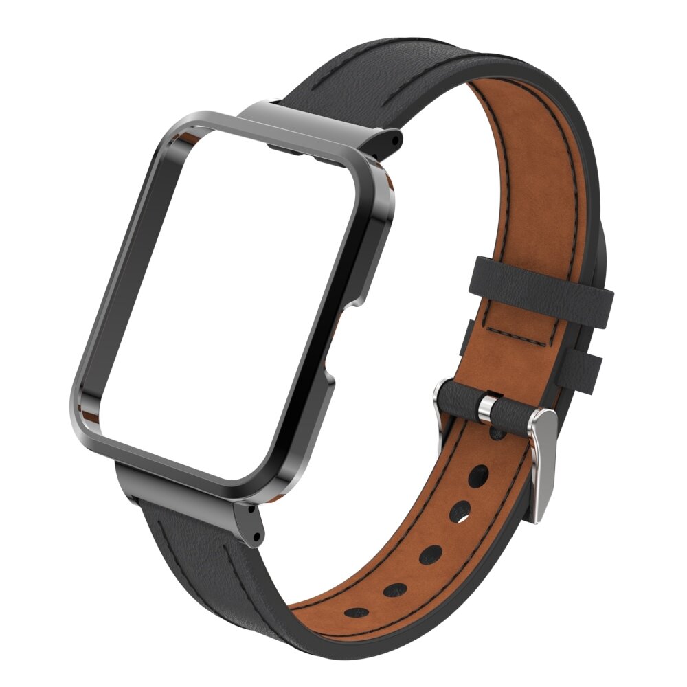 Lederarmband mit H&uuml;lle - Schwarz - Xiaomi Redmi Watch 2 (Lite)