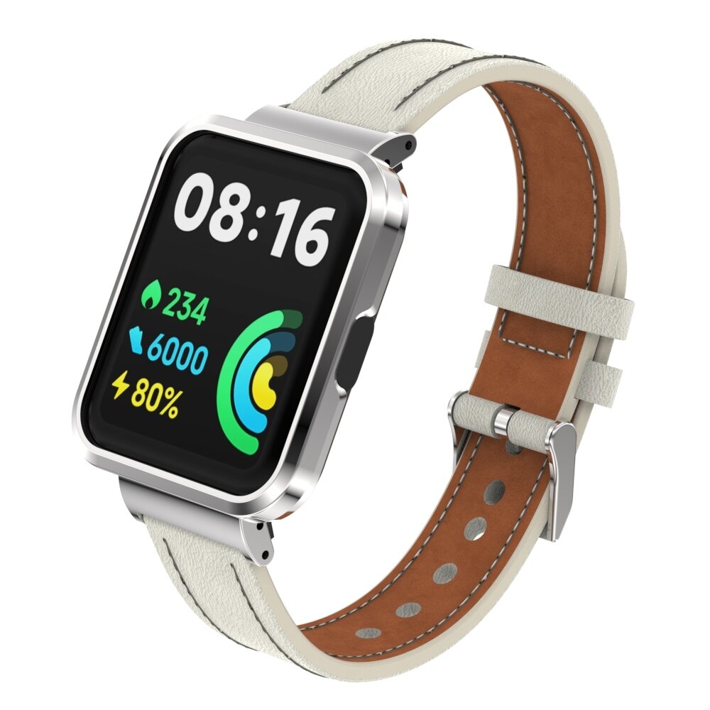 Lederarmband mit H&uuml;lle - Creme-Wei&szlig; - Xiaomi Redmi Watch 2 (Lite)
