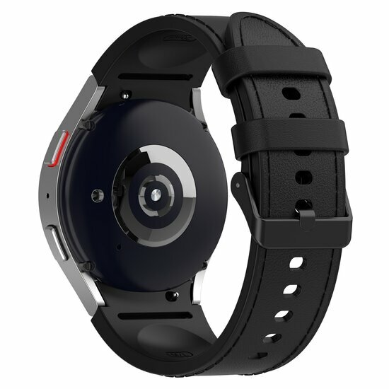 Leder + Silikonband - Gr&ouml;&szlig;e: gro&szlig; - Schwarz - Samsung Galaxy Watch 5 (Pro) - 40mm / 44mm / 45mm