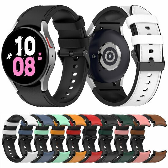 Leder + Silikonband - Gr&ouml;&szlig;e: gro&szlig; - Schwarz - Samsung Galaxy Watch 5 (Pro) - 40mm / 44mm / 45mm