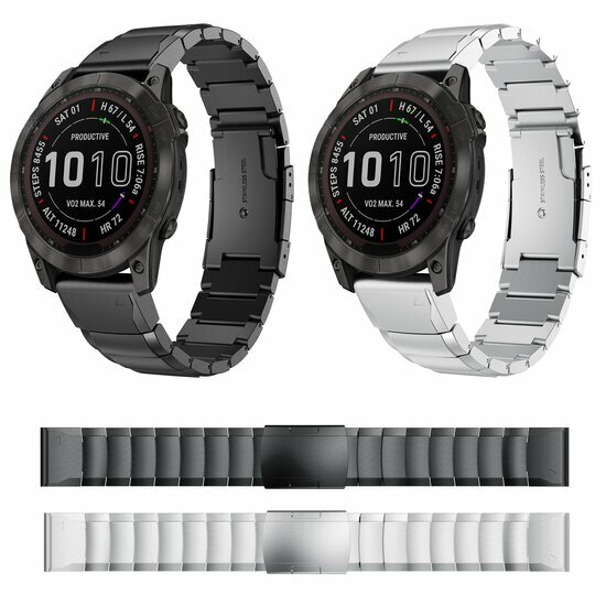 Edelstahl-Gliederarmband - Schwarz - Garmin Fenix 7S / 6S / 5S &amp; Instinct 2s