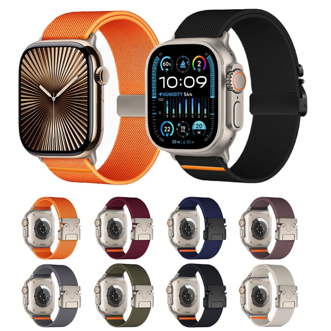 Nylonband mit Fallschirmverschluss - Orange - Geeignet f&uuml;r Apple Watch 44mm / 45mm / 46mm / 49mm