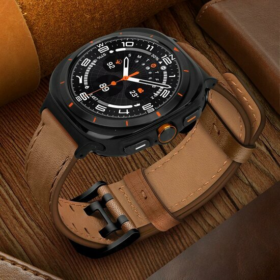 Lederband mit Doppelschlie&szlig;e - Dunkelbraun - Samsung Galaxy Watch 8 Classic - 46mm