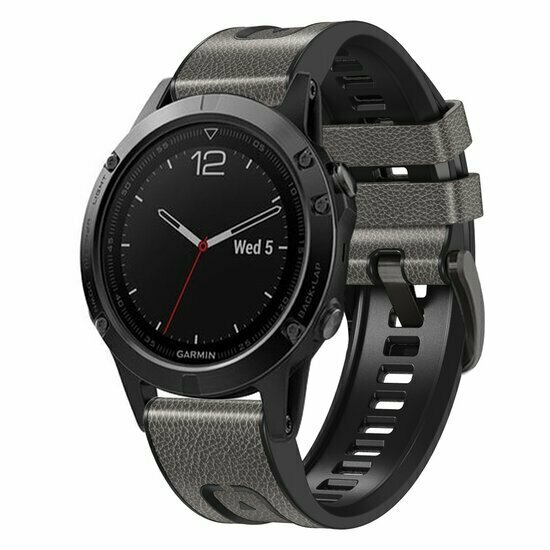 Leder + Silikonarmband - Grau - Garmin Tactix 8 - 51mm