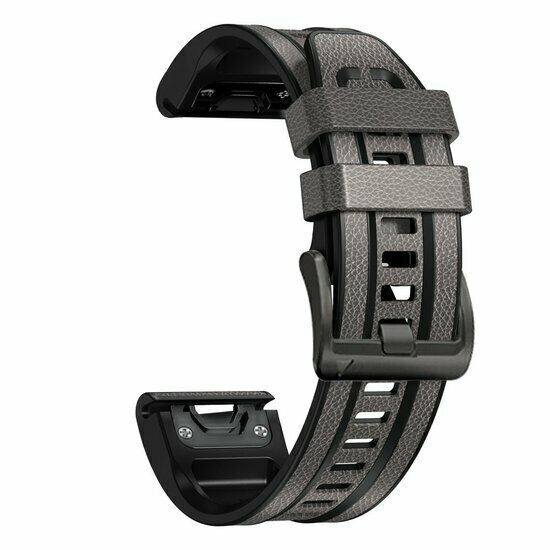 Leder + Silikonarmband - Grau - Garmin Tactix 8 - 51mm