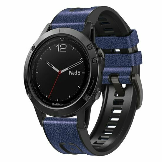Leder + Silikonarmband - Blau - Garmin Tactix 8 - 51mm