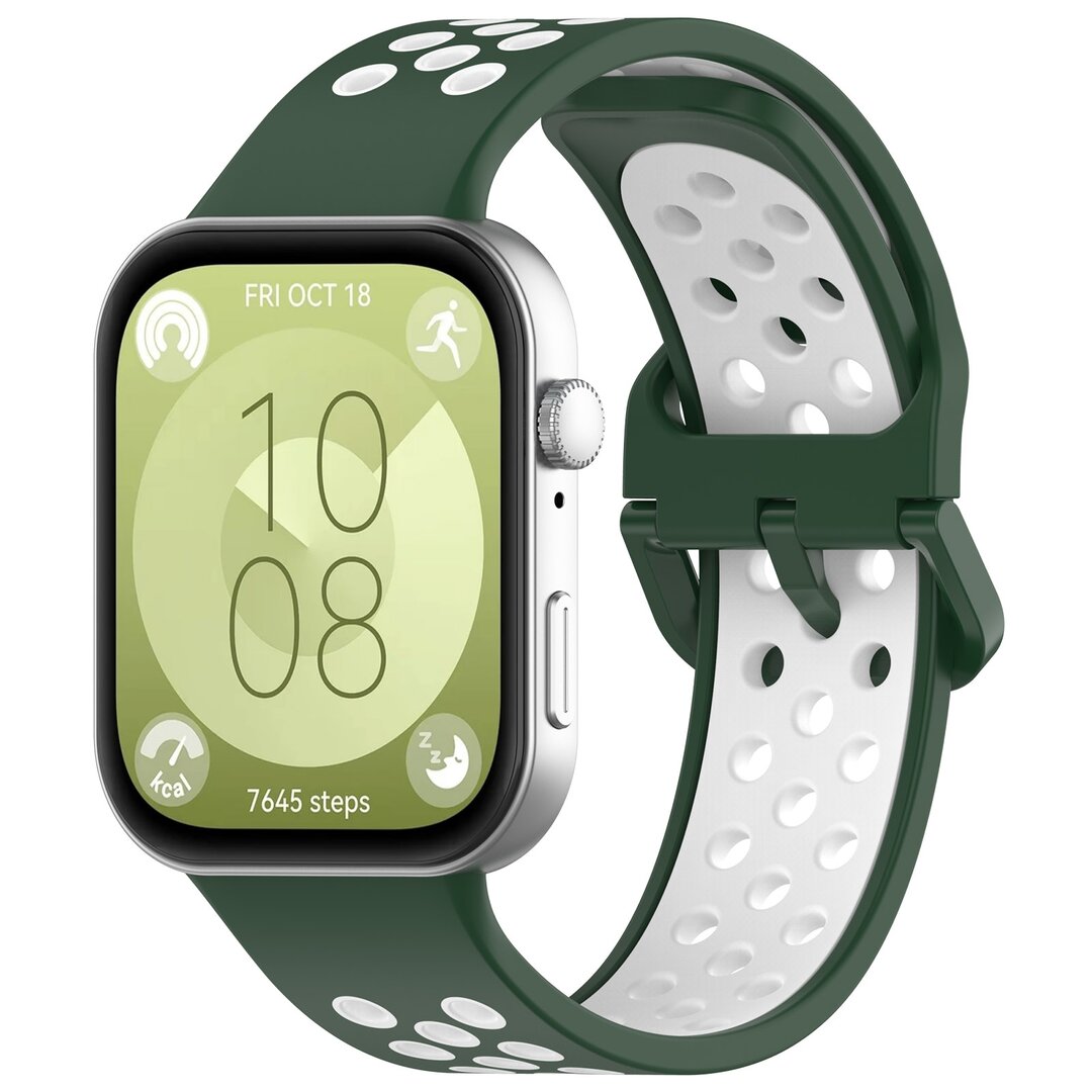 Zweifarbiges Silikonband - Gr&uuml;n mit Wei&szlig; - Huawei Watch Fit 3 / Fit 4