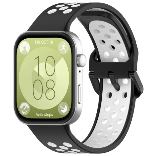 Zweifarbiges Silikonband - Schwarz mit Wei&szlig; - Huawei Watch Fit 3 / Fit 4