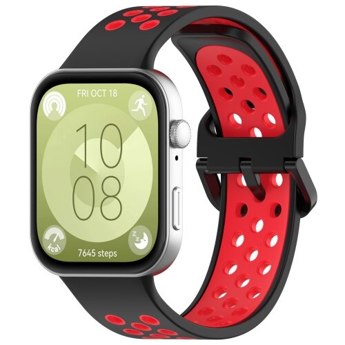 Zweifarbiges Silikonband - Schwarz mit Rot - Huawei Watch Fit 3 / Fit 4