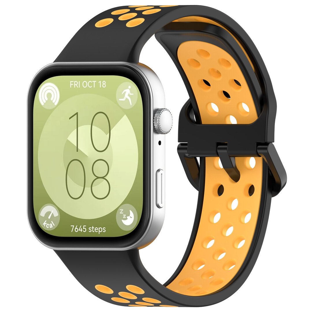 Zweifarbiges Silikonband - Schwarz mit Orange - Huawei Watch Fit 3 / Fit 4