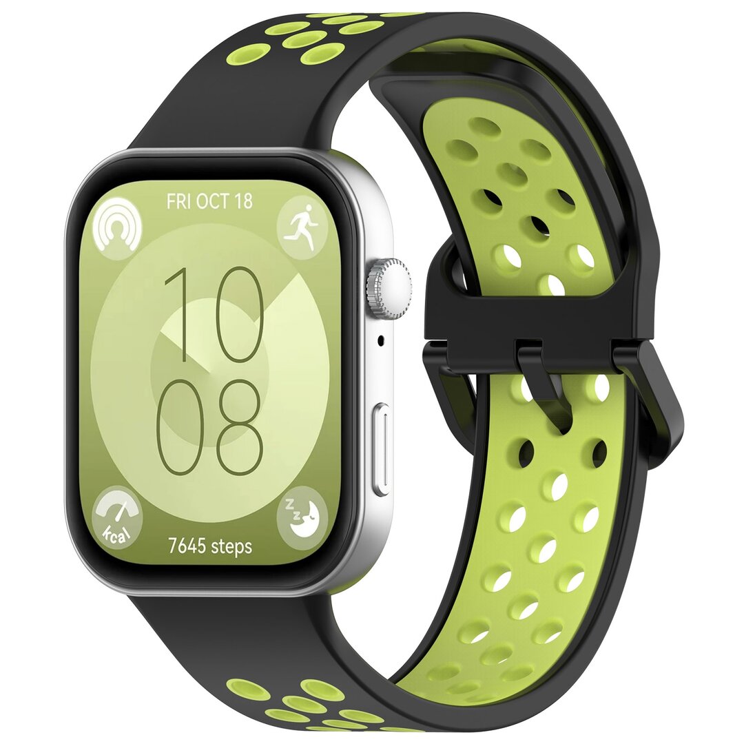 Zweifarbiges Silikonband - Schwarz mit Gr&uuml;n - Huawei Watch Fit 3 / Fit 4