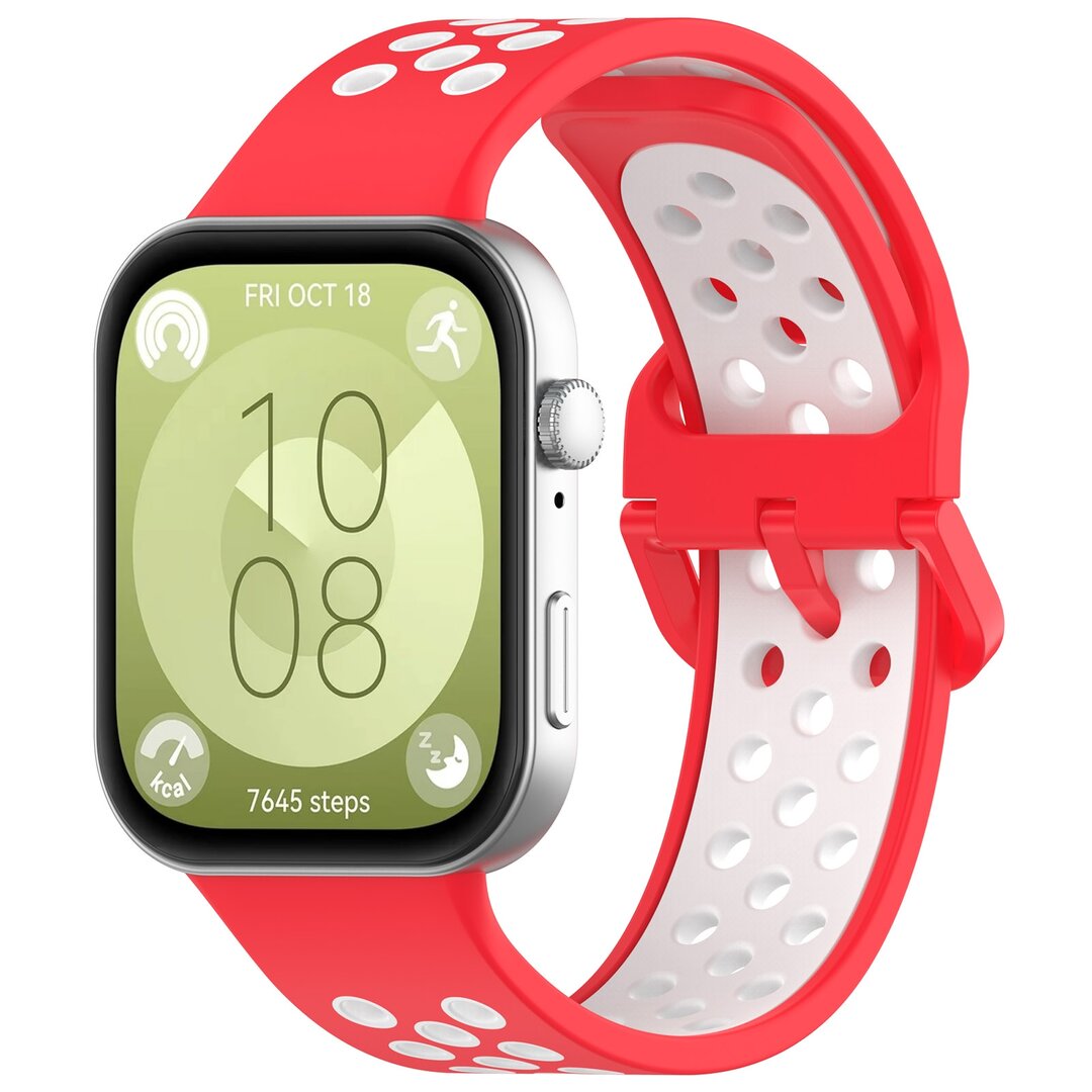 Zweifarbiges Silikonband - Rot mit Wei&szlig; - Huawei Watch Fit 3 / Fit 4