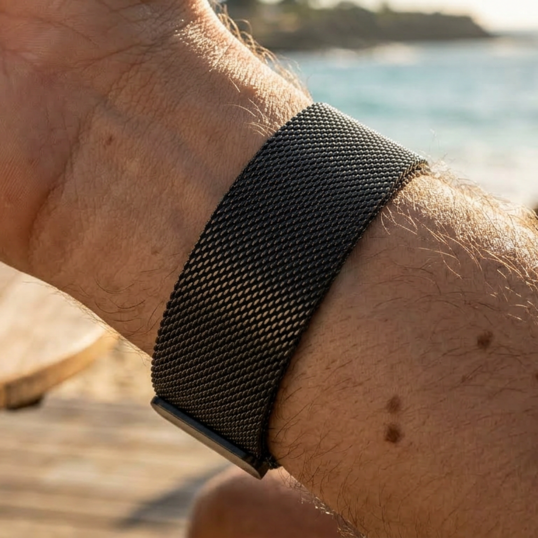 Milanaise Band - Schwarz - Extra starker Magnet - Geeignet f&uuml;r Apple Watch 44mm / 45mm / 46mm / 49mm