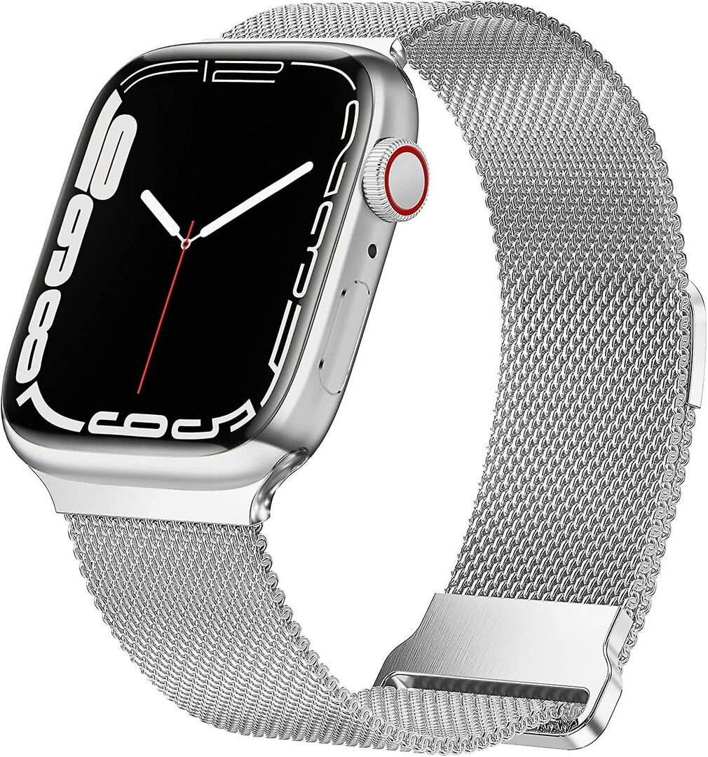 Milanaise Band - Silber - Extra starker Magnet - Geeignet f&uuml;r Apple Watch 44mm / 45mm / 46mm / 49mm