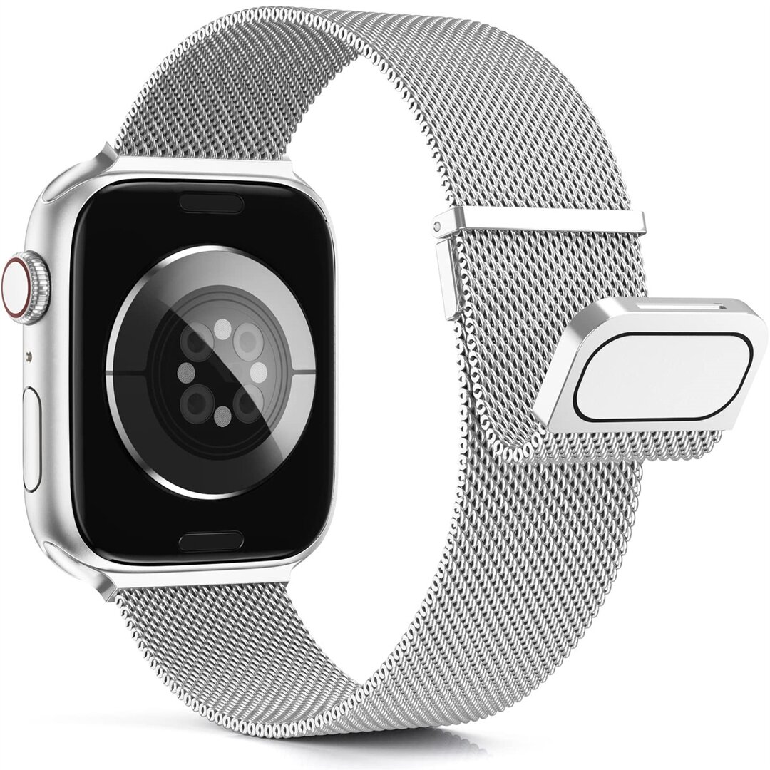 Milanaise Band - Silber - Extra starker Magnet - Geeignet f&uuml;r Apple Watch 44mm / 45mm / 46mm / 49mm