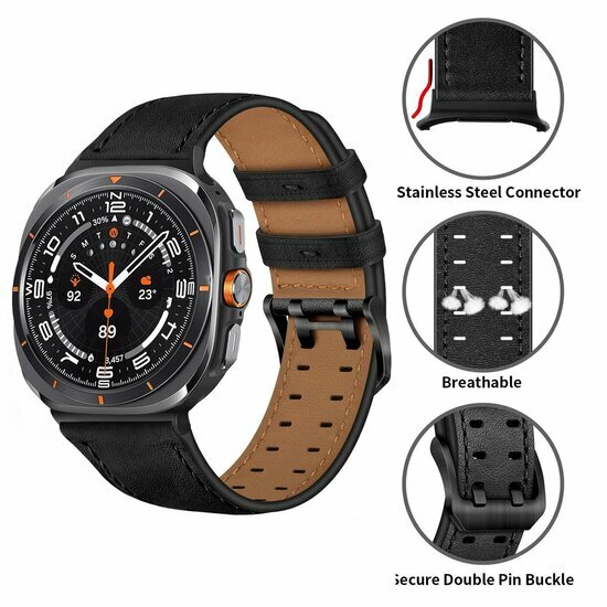 Lederband mit Doppelschlie&szlig;e - Schwarz - Samsung Galaxy Watch 8 Classic - 46mm