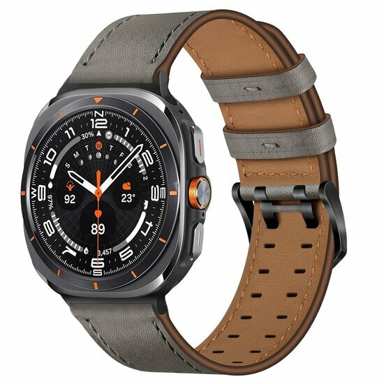 Lederband mit Doppelschlie&szlig;e - Grau - Samsung Galaxy Watch 8 Classic - 46mm
