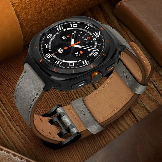 Lederband mit Doppelschlie&szlig;e - Grau - Samsung Galaxy Watch 8 Classic - 46mm