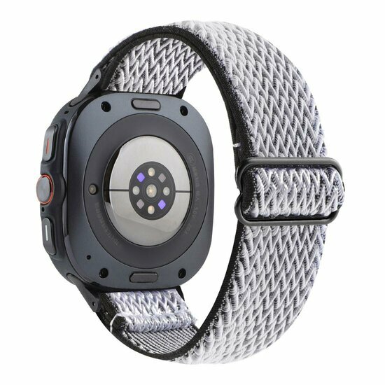 Elastisches Solo Loop Nylonarmband - Wei&szlig; mit Schwarz - Samsung Galaxy Watch 8 Classic - 46mm