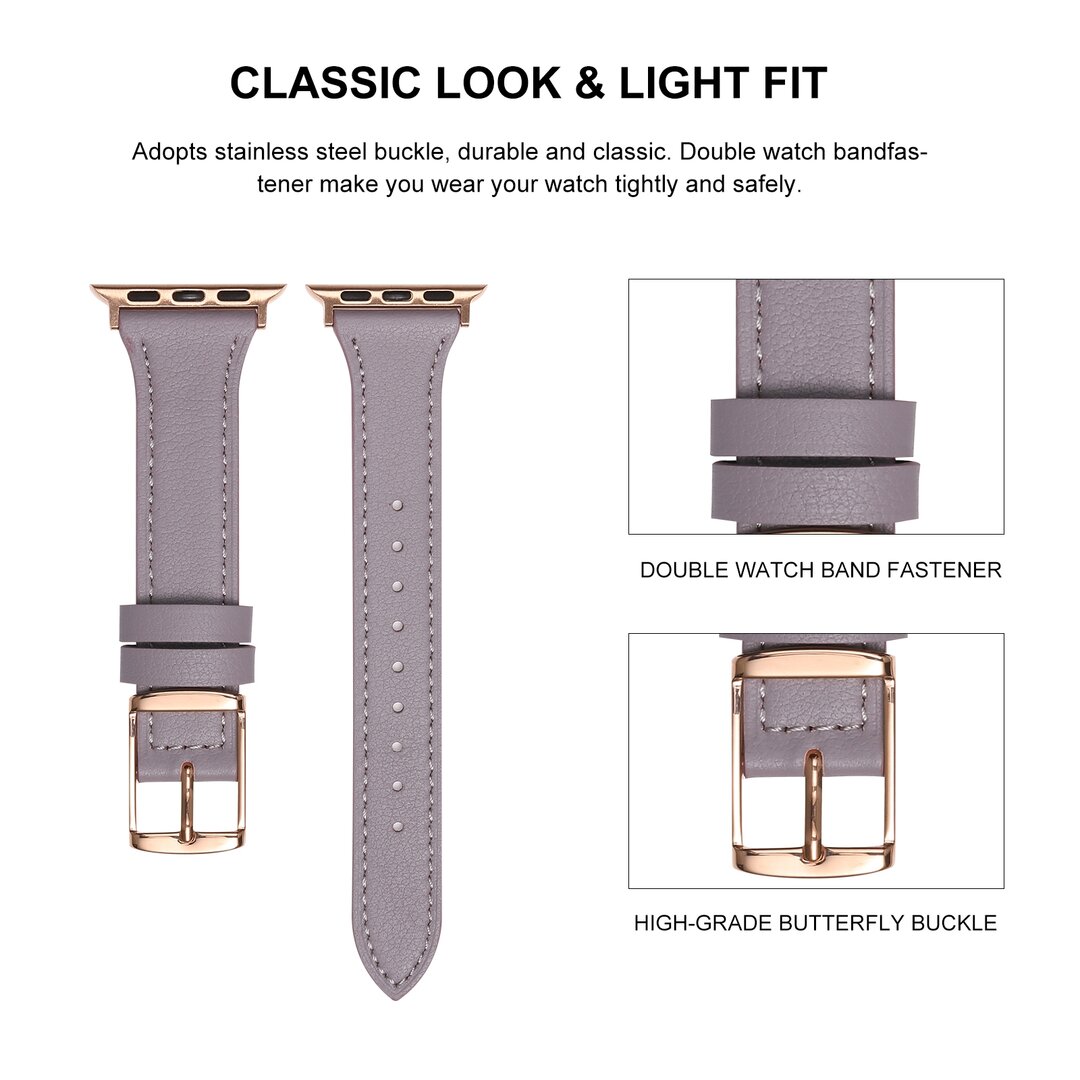 Lederarmband - Hellrosa - Geeignet f&uuml;r Apple Watch 38mm / 40mm / 41mm / 42mm