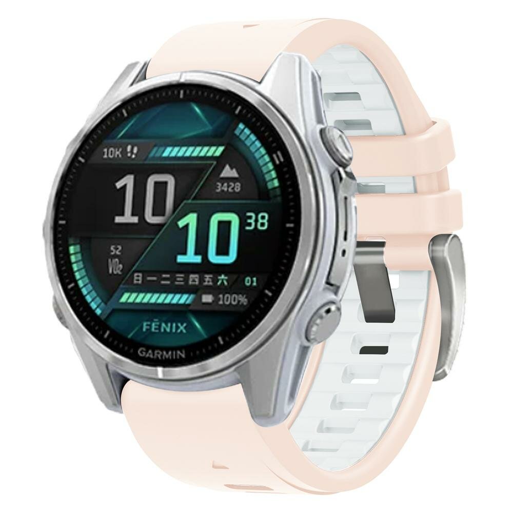 Silikonarmband - Lachsrosa mit wei&szlig; - Garmin Fenix 8 - 43mm