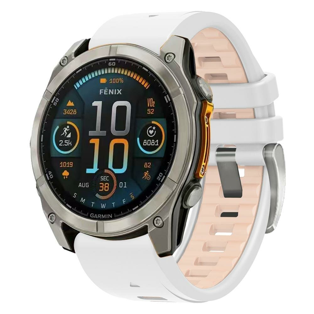 Silikonarmband - Wei&szlig; mit Lachsrosa - Garmin Fenix 8 - 43mm