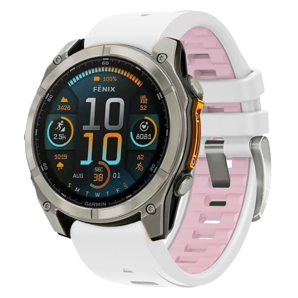 Silikonarmband - Wei&szlig; mit rosa - Garmin Fenix 8 - 43mm