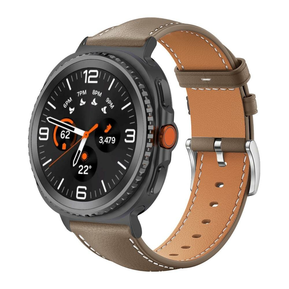Lederarmband mit schwarzem Anschluss - Graubraun - Samsung Galaxy Watch 8 - 40mm / 44mm